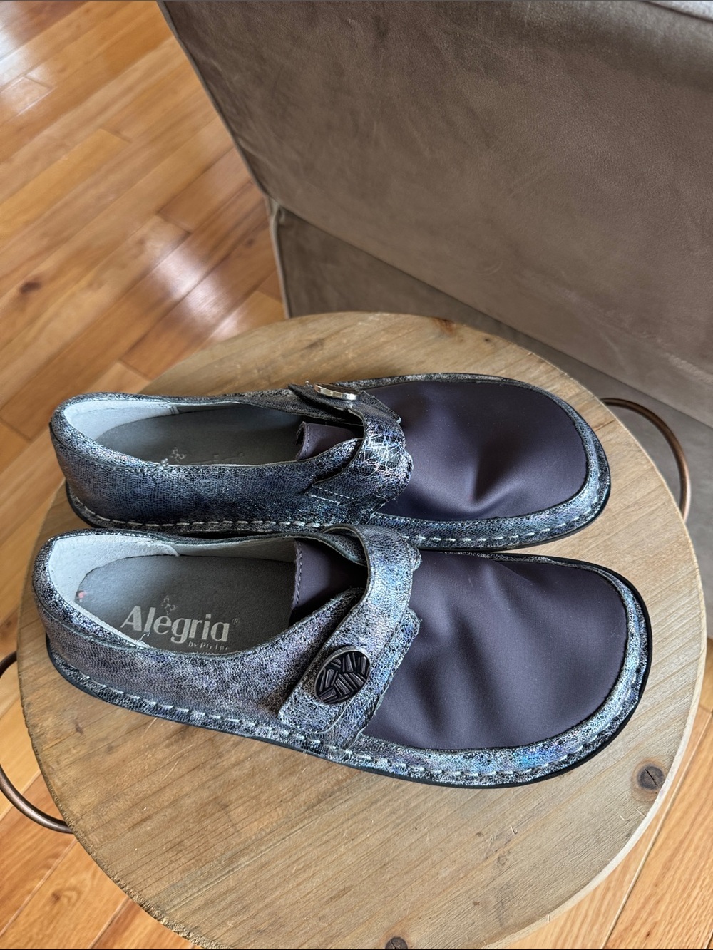 Alegria Women's Slip-On Clogs in Purple and Metallic Gray